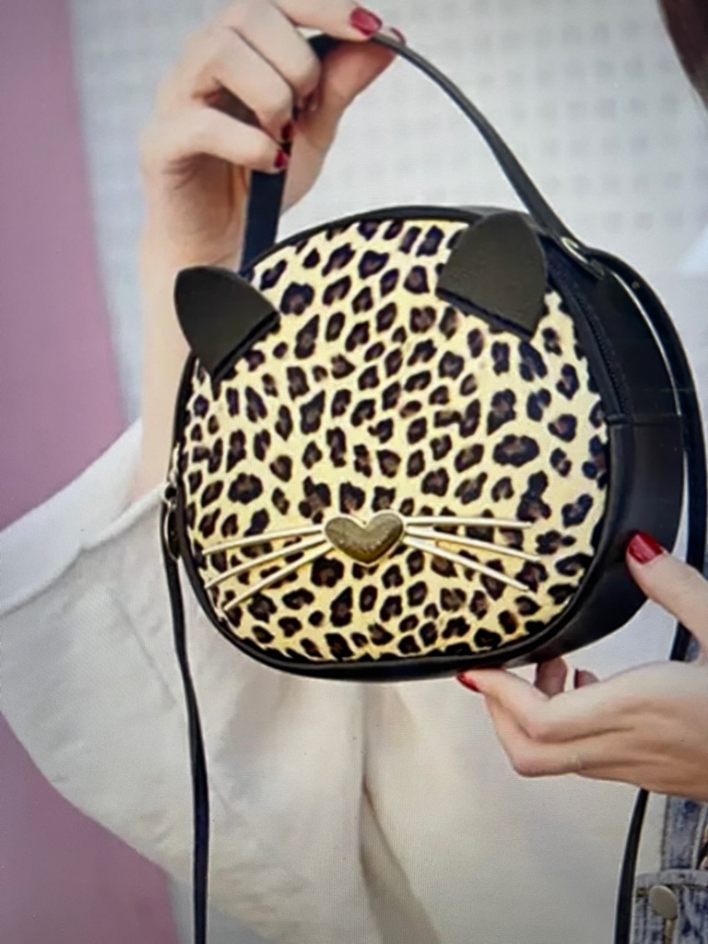 NEW Leopard Print Cat Face Crossbody Bag
